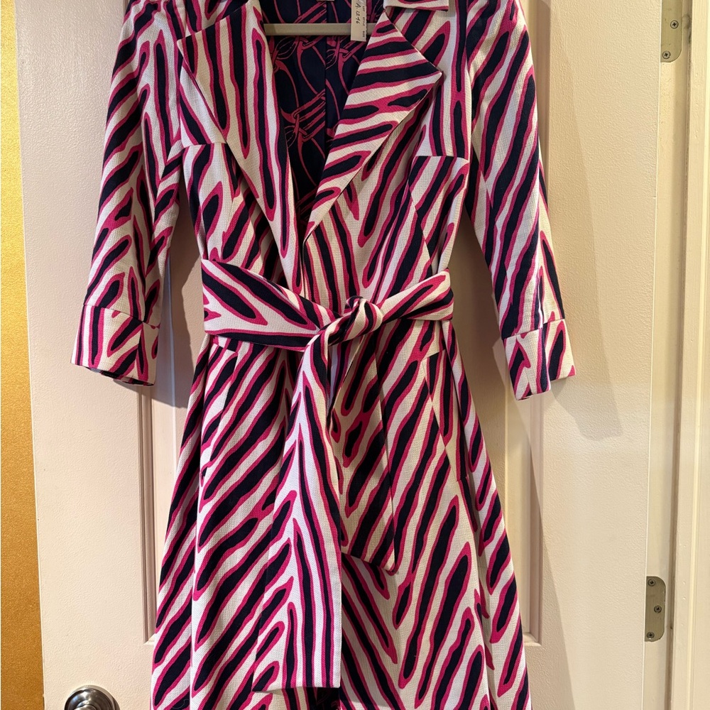 Rare! Diane Von Furstenberg Pink and Black/Navy Coat